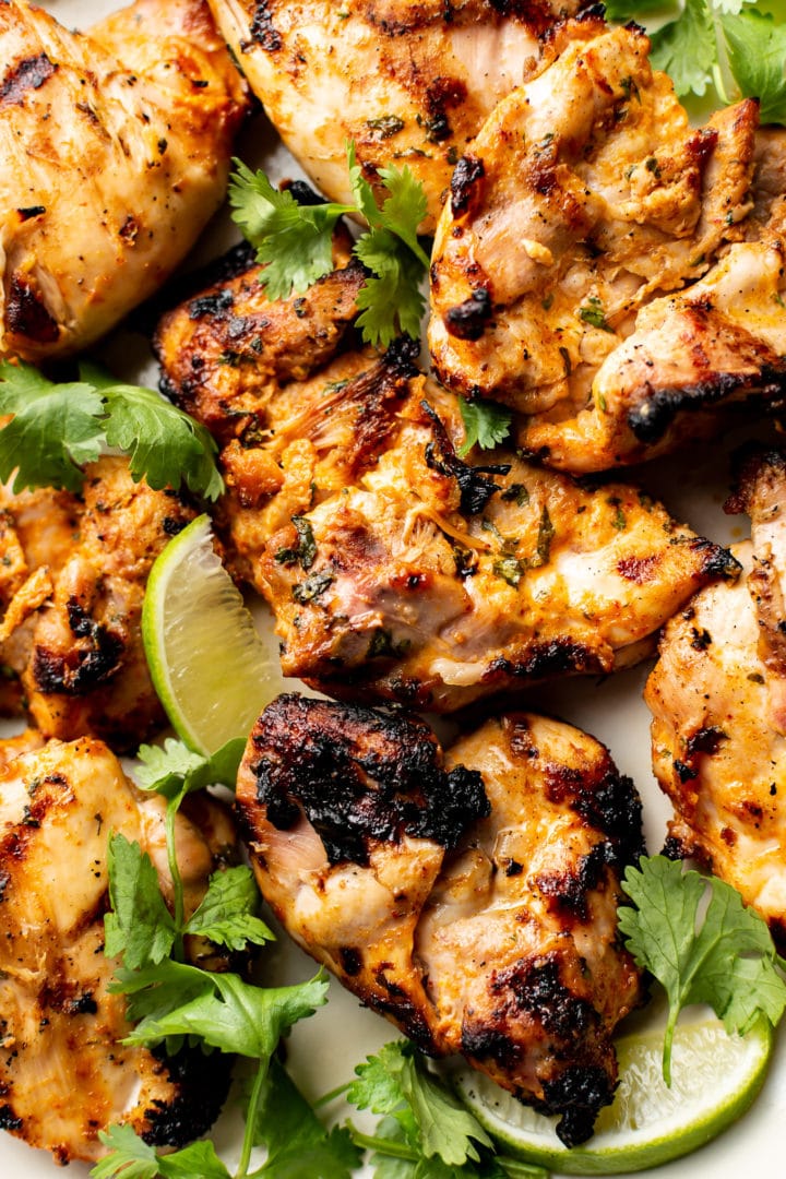 close-up of grilled cilantro lime chicken thighs