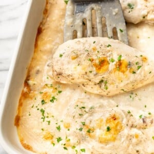 cream of mushroom chicken casserole close-up