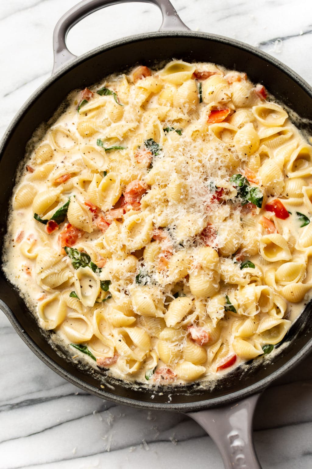 Creamy tomato basil pasta salt lavender