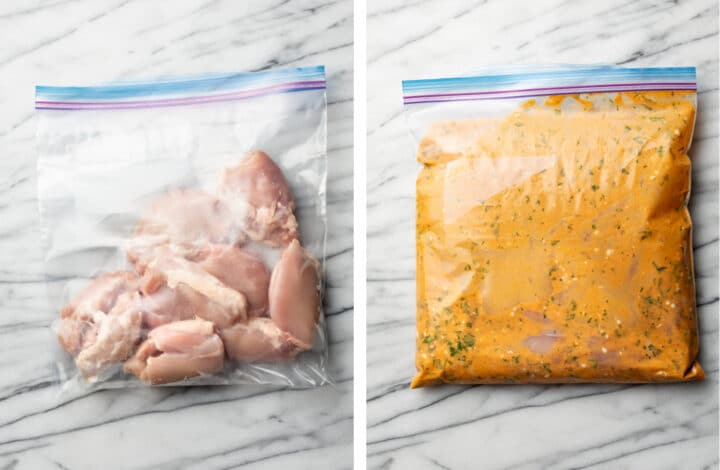 a ziploc bag marinating cilantro lime chicken