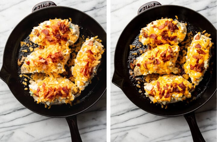 cream cheese chicken with bacon before and after the oven