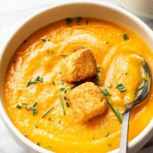 close-up or a bowl of pureed vegetable soup