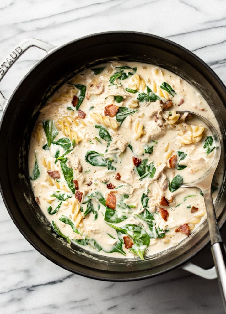 chicken bacon ranch soup in a pot