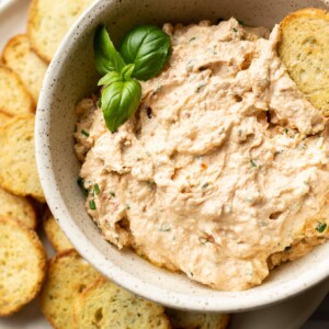 goat cheese dip surrounded by crostini