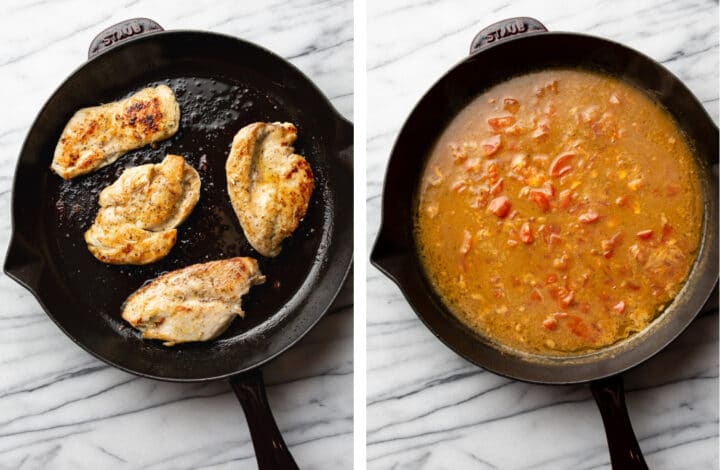 pan frying chicken and then making the sauce for ranch chicken pasta in a skillet