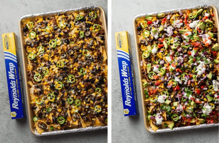 loaded sheet pan nachos process photo collage