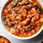 close-up of a bowl of bean and bacon soup