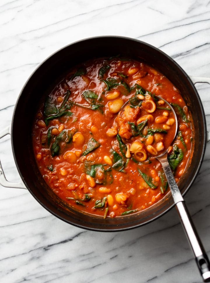 a pot of bean and bacon soup