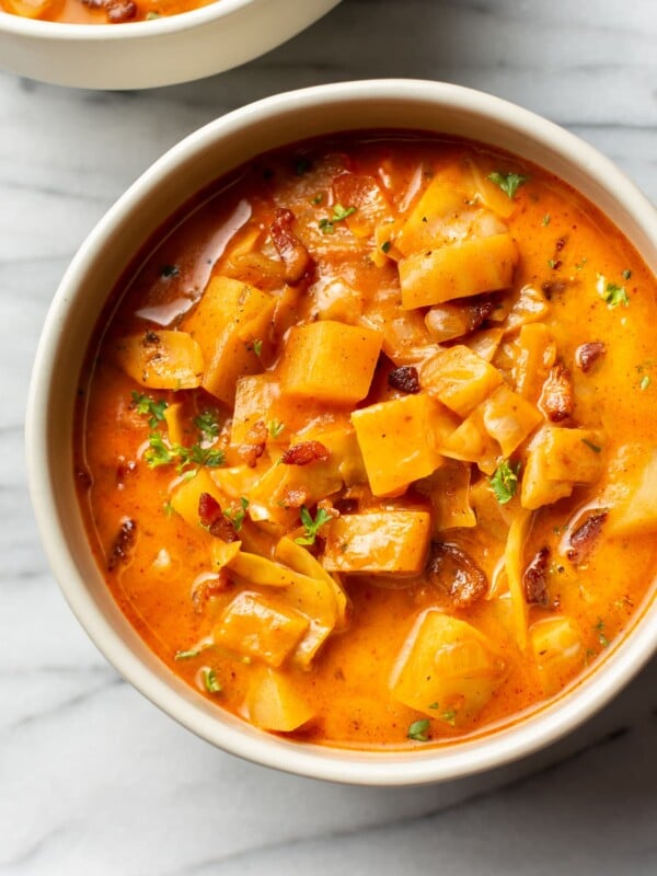 bowl of cabbage soup close-up