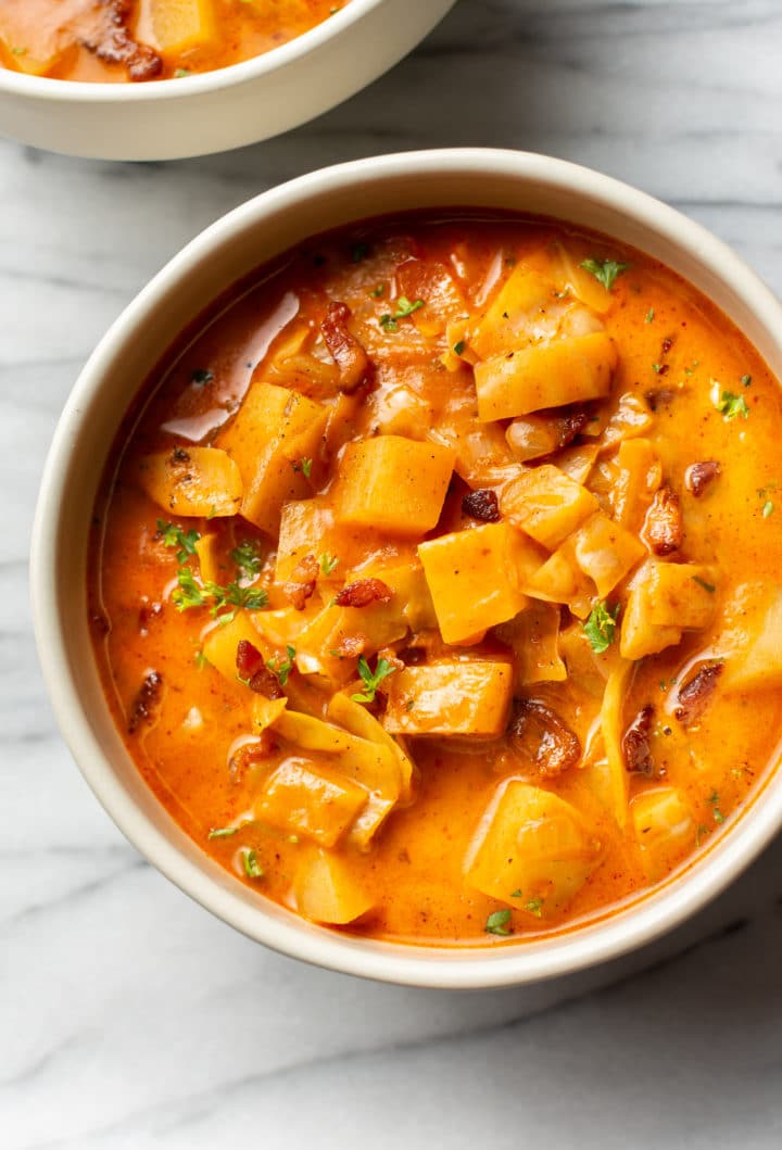 bowl of cabbage soup close-up