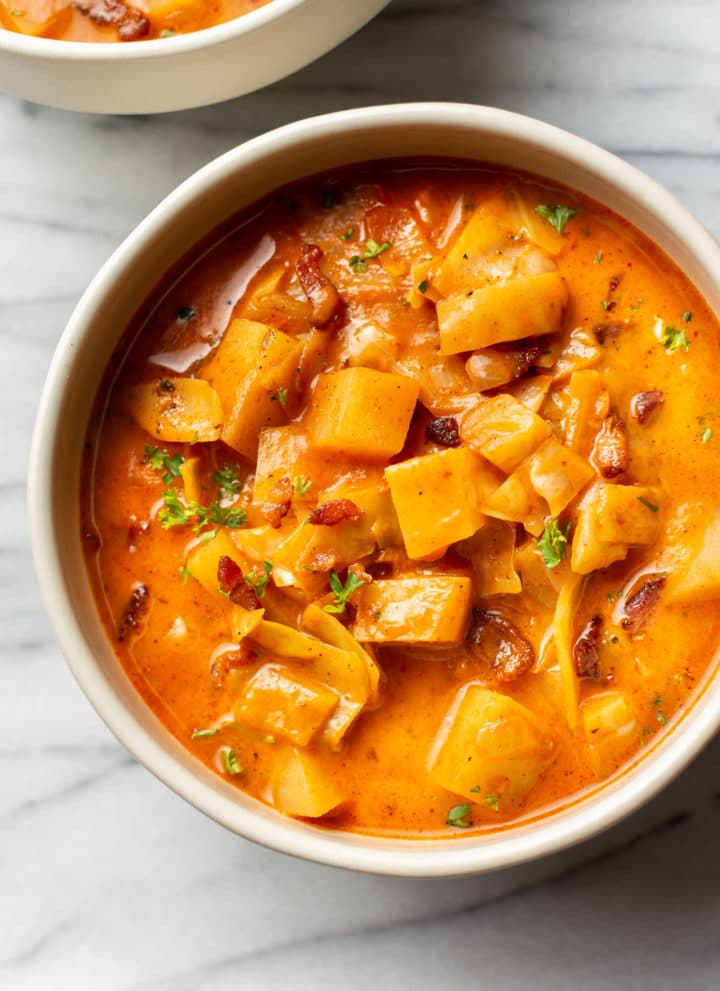 bowl of cabbage soup close-up