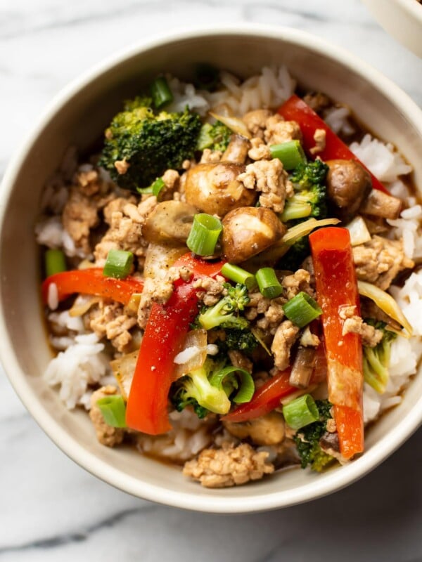 bowl of ground turkey stir fry