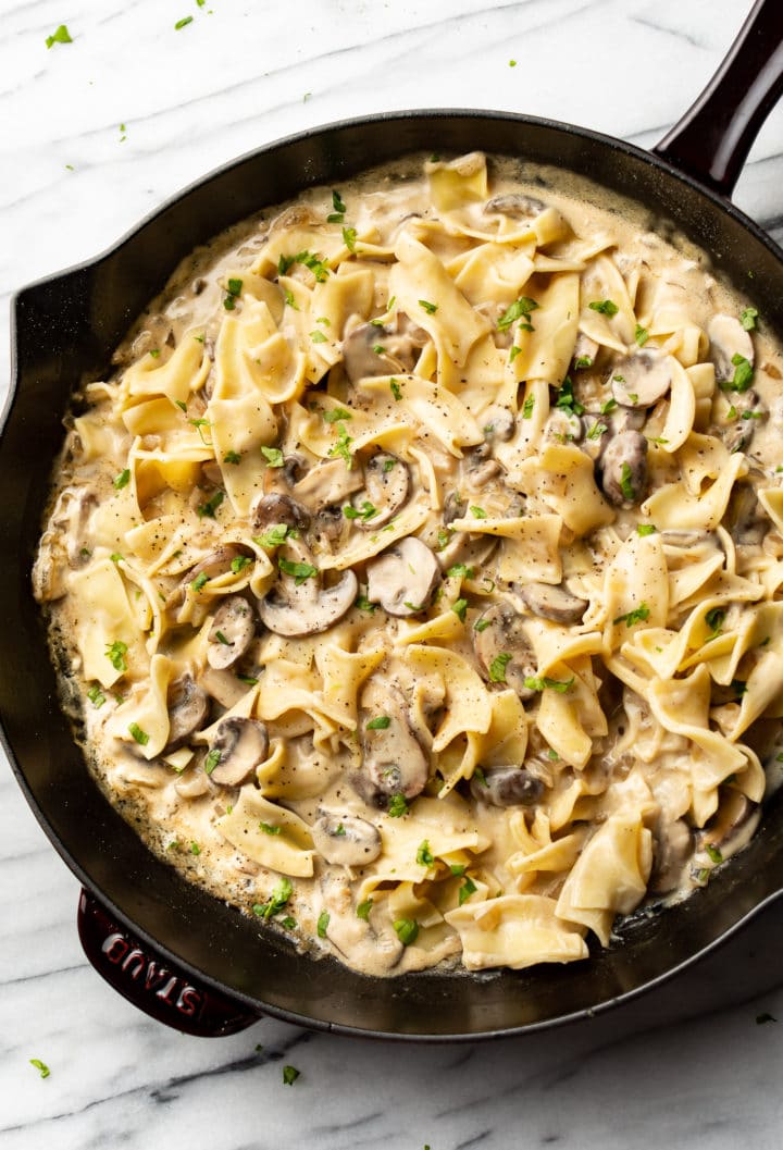 mushroom stroganoff in a skillet