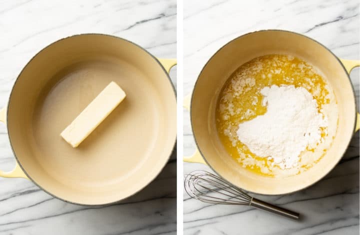 cooking butter and flour in a saucepan for easy turkey gravy