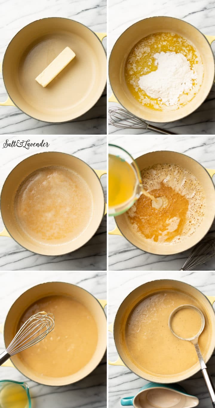 how to make turkey gravy step-by-step process photo collage