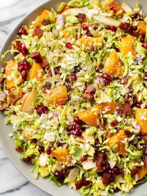close-up of Thanksgiving shaved Brussels sprouts salad