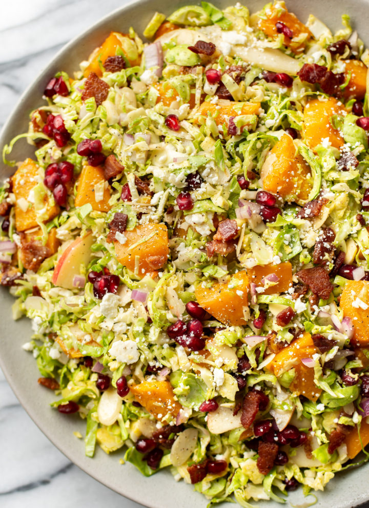 close-up of Thanksgiving shaved Brussels sprouts salad