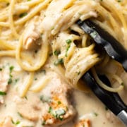 Salmon Pasta with a Creamy Garlic Sauce • Salt & Lavender