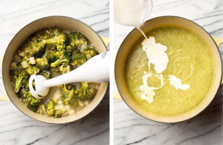 blending cream of broccoli soup and adding cream