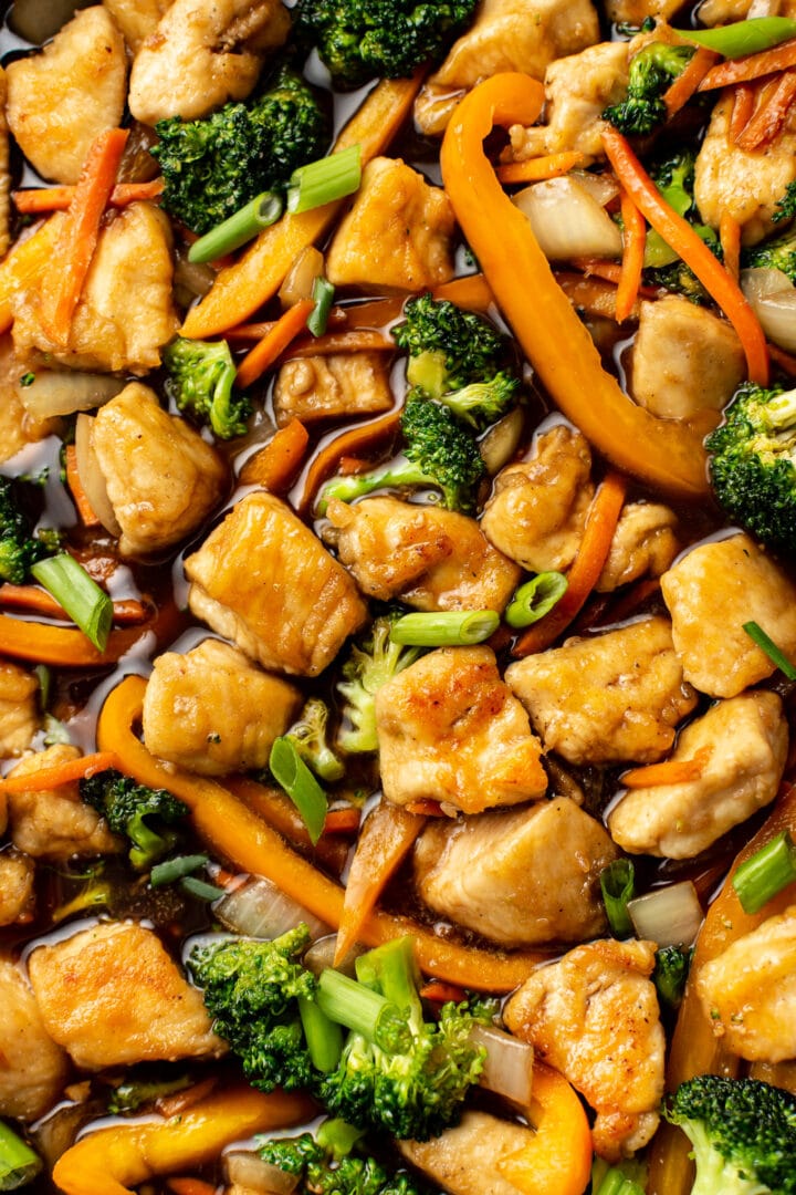 close-up of chicken stir fry