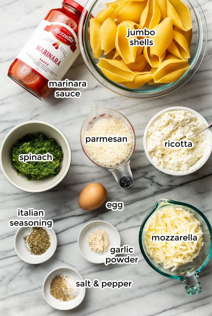 ingredients in bowls for making stuffed shells