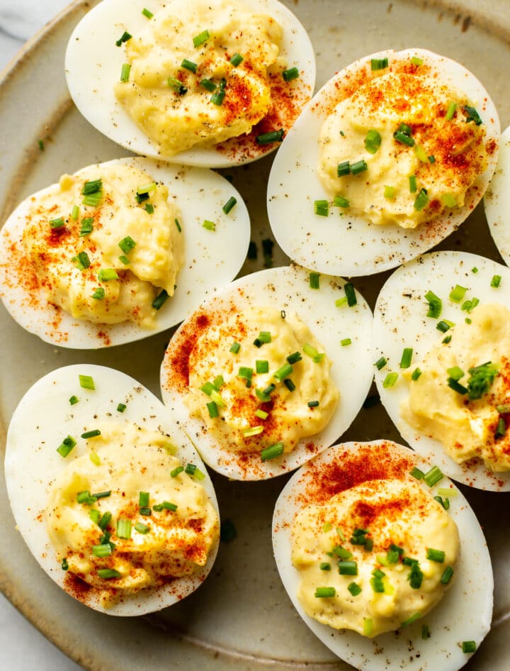 several deviled eggs on a plate