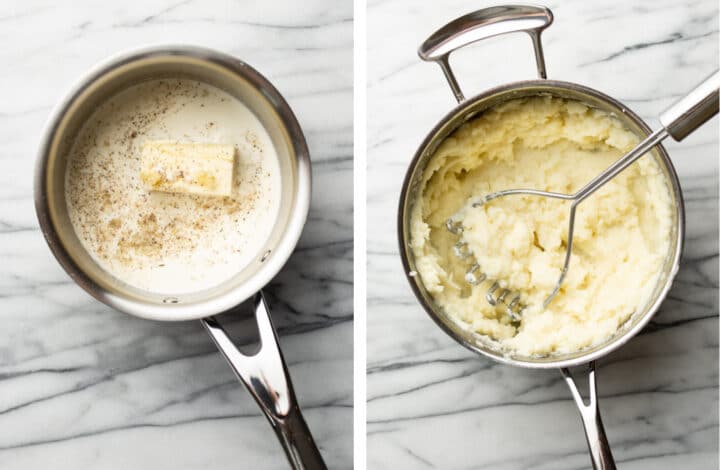 making mashed potatoes for shepherd's pie