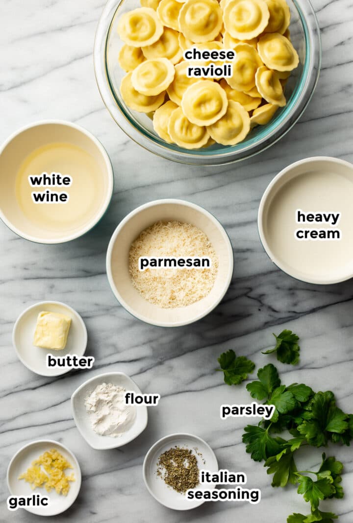 ingredients for ravioli sauce on a marble surface