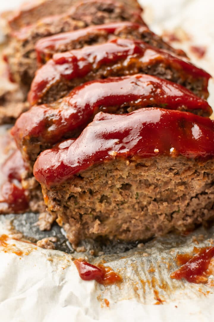 meatloaf in slices on parchment paper