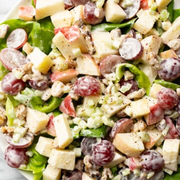 waldorf salad on a bed of lettuce