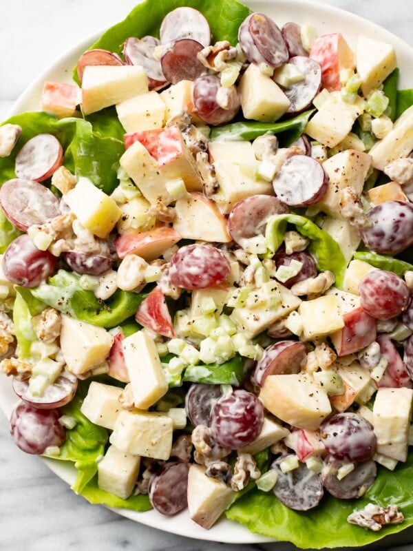 waldorf salad on a bed of lettuce