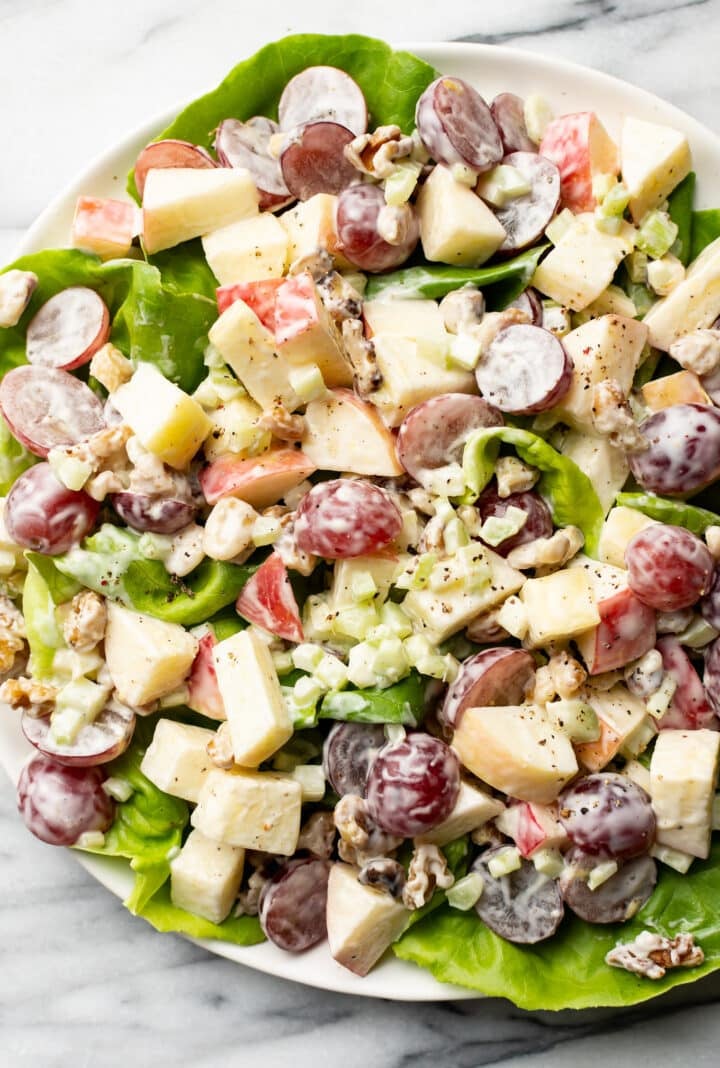 waldorf salad on a bed of lettuce
