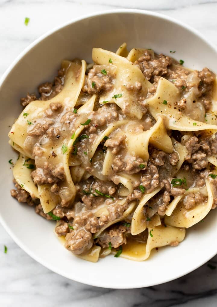 a bowl of beef and noodles