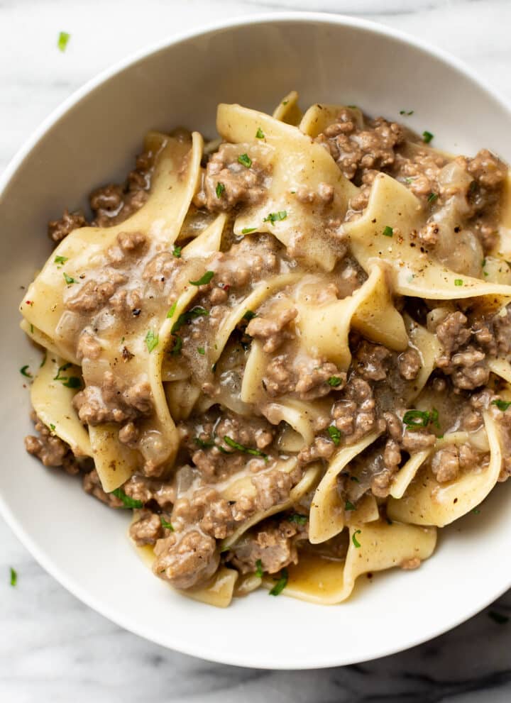a bowl of beef and noodles