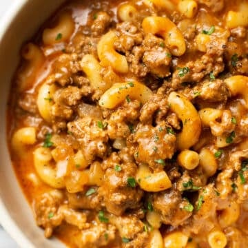 a bowl of homemade hamburger helper