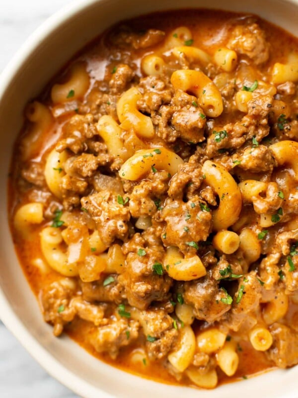 a bowl of homemade hamburger helper