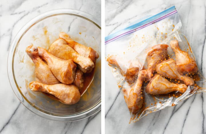 marinating honey chicken and adding it to a plastic bag