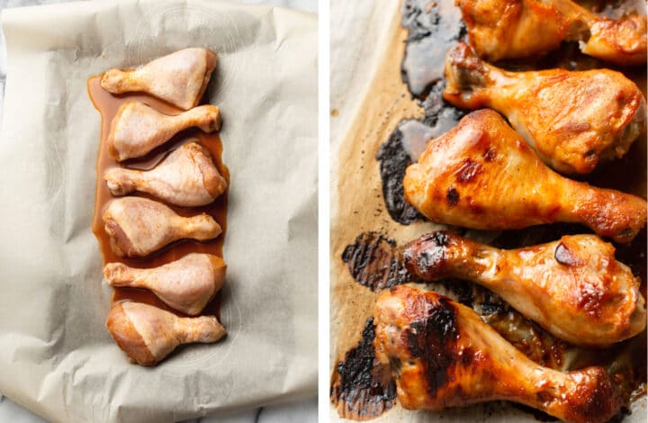 honey baked drumsticks before and after baking