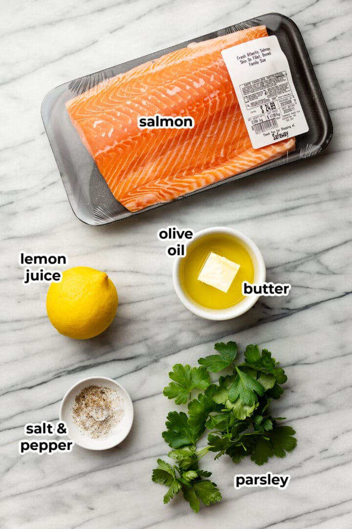 ingredients for baked salmon on a counter