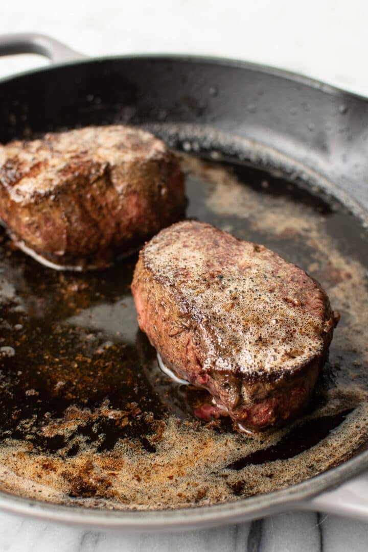 filet mignon in a skillet