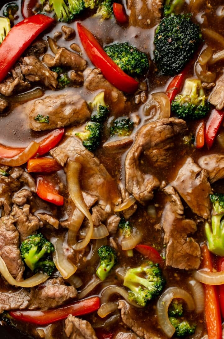 closeup of beef stir fry