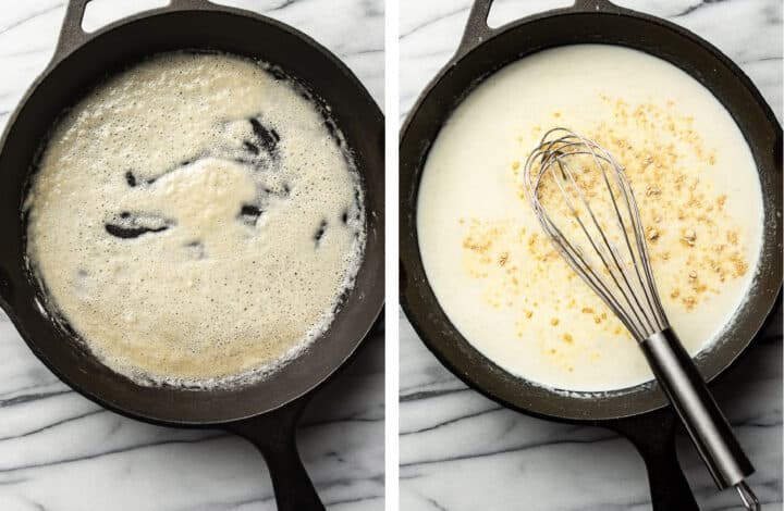 making bechamel sauce in a skillet