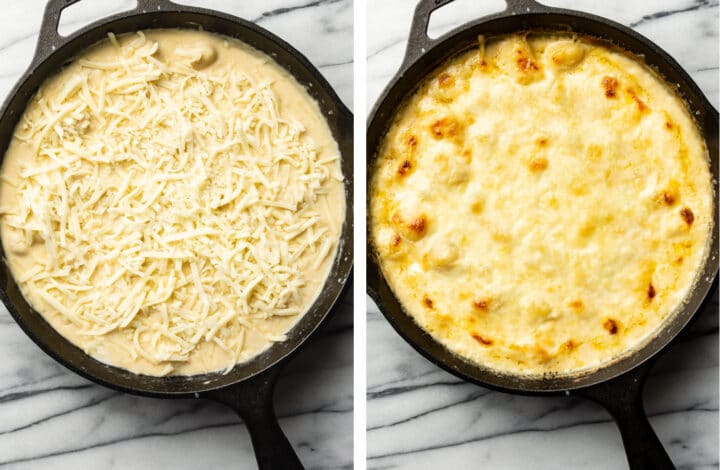 mac and cheese gnocchi before and after baking
