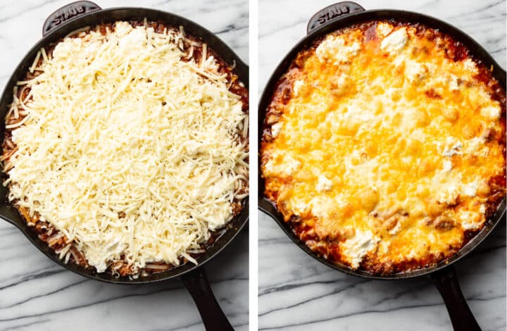 skillet lasagna before and after baking