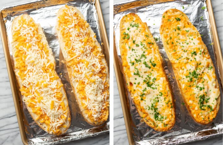 cheesy bread before and after baking