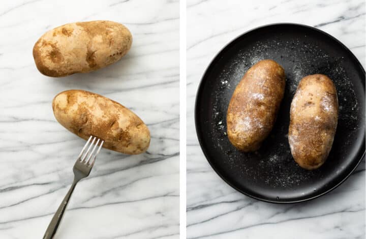 piercing potatoes and salting them before baking
