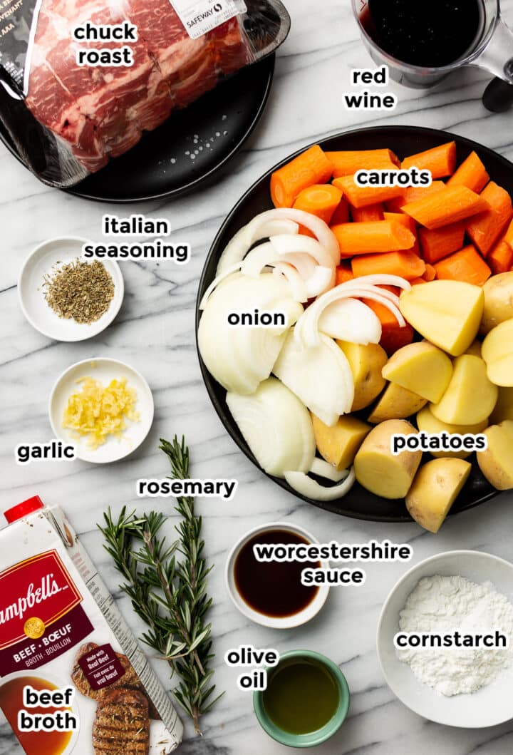 ingredients for pot roast on a countertop