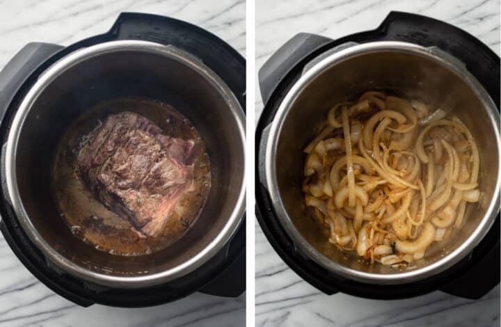 searing beef and sauteing onions in an instant pot