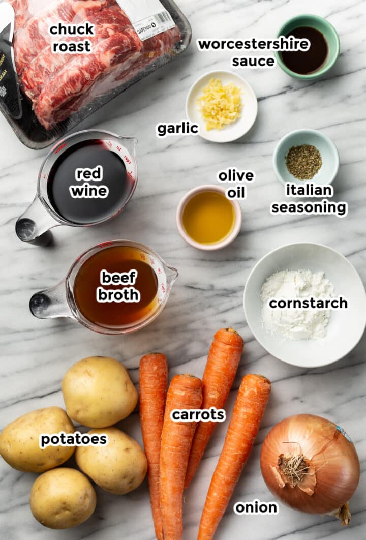ingredients for instant pot pot roast on a counter