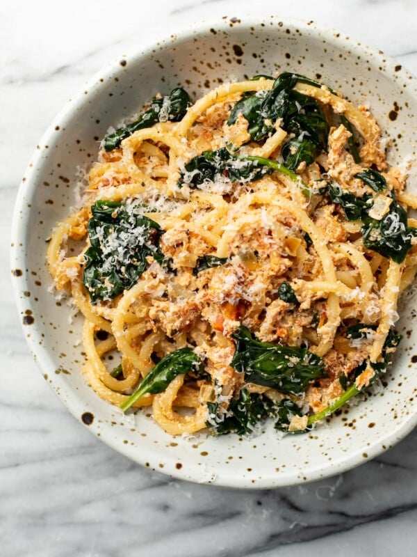 baked feta pasta in a bowl